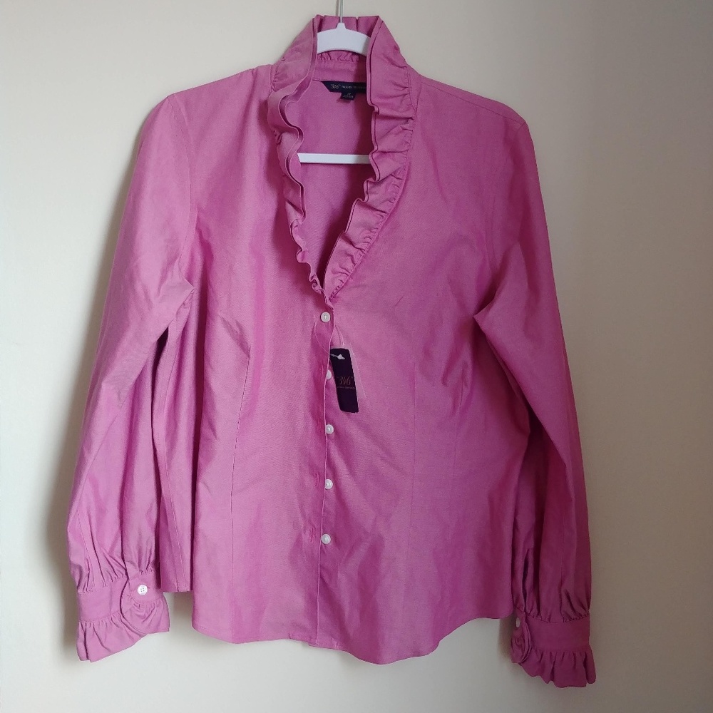 346 Brooks Brothers Pink Ruffled Button Down Top